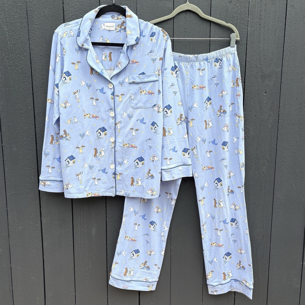 BedHead Festival Of Lights Pajama Set M Hannukah Holiday Cat Dog Shirt Pants NEW